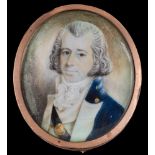 English School late 18th Century- A miniature portrait of a naval officer,