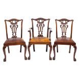A set of six carved mahogany dining chairs in George III Chippendale style, 19th century,
