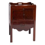 A George III mahogany tray top commode:, the gallery with carrying handles,