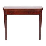 A George III mahogany and inlaid card table:, of D-shaped outline,