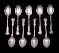 A set of nine Victorian provincial silver Victoria pattern teaspoons, maker Josiah Williams & Co,