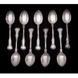 A set of nine Victorian provincial silver Victoria pattern teaspoons, maker Josiah Williams & Co,