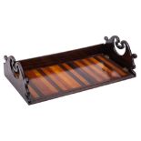 A Victorian rosewood and specimen wood book trough: of rectangular outline with folding arched ends