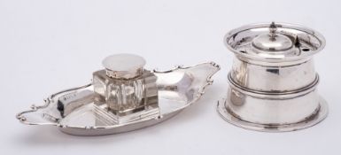 A George V silver inkwell, maker Asprey & Co,