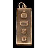 A 9 carat gold ingot pendant,: the rectangular pendant,