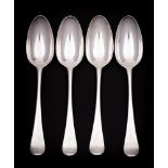 A set of four George III silver Hanoverian pattern table spoons, maker John Lampfert, London,