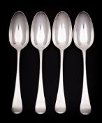 A set of four George III silver Hanoverian pattern table spoons, maker John Lampfert, London,