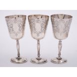 Three Elizabeth II silver wine goblets, maker Charles S Green & Co Ltd, Birmingham,