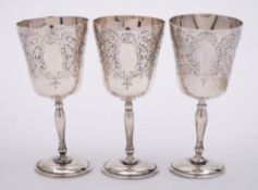 Three Elizabeth II silver wine goblets, maker Charles S Green & Co Ltd, Birmingham,