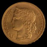 Switzerland, a gold 20 Francs coin,: 1896, 6.5g.