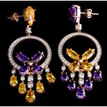 A pair of multi coloured cubic zirconia earrings,