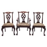 A set of eight 19th Century carved mahogany dining chairs in the Chippendale taste - including an