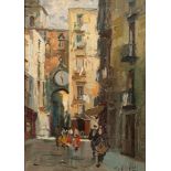 * Giuseppe Rispoli [1882-1960]- Naples street scene,:- signed bottom right oil on board, 20 x 14cm.