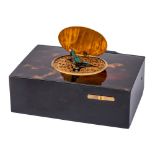A Continental tortoiseshell and gilt metal mounted musical box: of rectangular outline,