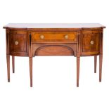 An early 19th Century mahogany crossbanded and inlaid breakfront sideboard:,
