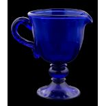 A 'Bristol' blue glass jug: with spiral twist handle,