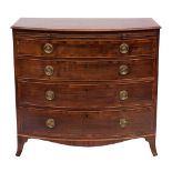 A George IV mahogany, crossbanded and inlaid bow-fronted chest:, bordered with boxwood lines,