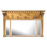 A Regency giltwood and gesso landscape overmantel mirror:,