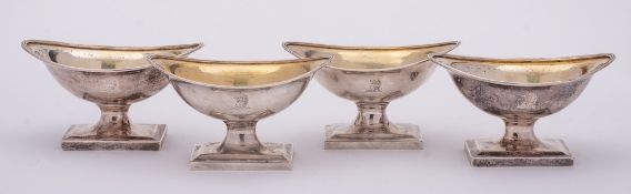 A set of four George III silver pedestal salts, maker Robert Hennell I & David Hennell II, London,