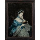 English School late 18th Century A reverse glass painting: of a lady, half-length,