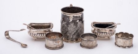 A mixed group of silver wares: including a George V christening cup , maker Robert Pringle & Sons,
