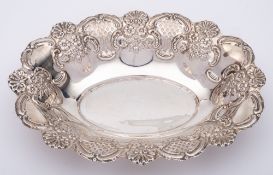 A late Victorian silver basket, maker's mark worn, London, 1897: of oval outline,