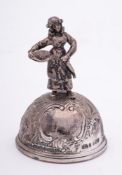 A Continental silver call bell, bears import marks for Sheffield, 1896: of domed outline,