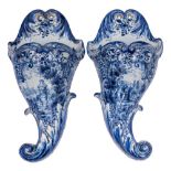 A pair of large Dutch blue and white delftware cornucopiae wall pockets: in 18th century style,