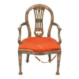 A Venetian carved and painted wood elbow chair, third quarter 18th century,