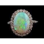 An early 20th century opal and diamond ring,