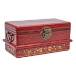 A Chinese red lacquered table casket: of rectangular outline,