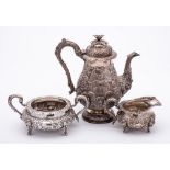 A William IV silver matched three-piece tea service, maker James Le Bas, Dublin,