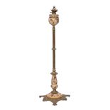 A brass and Doultonesque pottery adjustable column standard lamp:,