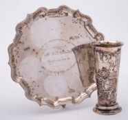 A late Victorian silver salver, maker Lambert & Co, London, 1900: inscribed,