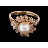 A cultured pearl and diamond ring,: the 7.