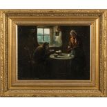 J Watson Milne [19/20th Century]- Couple in a Cottage Interior,:- signed bottom left oil on board,