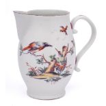 A Derby jug: painted with colourful birds in flight and on branches,