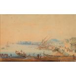 Circle of Samuel Owen [19th Century]- The Bay of Naples,:- watercolour, 20.5 x 32.5cm.