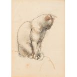 Attributed to Charles Knight [1901-1990]- Seated cat,:- pencil, pen and brown ink drawing 14 x 10cm.