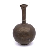 A large Indo-Persian bronze bottle vase: the circular body with slender knopped and flared neck,