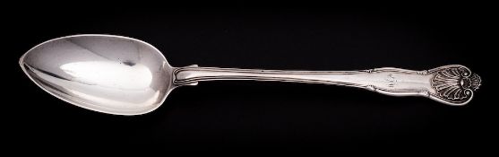 A George III silver Fiddle, Thread and Shell pattern serving spoon, maker Thomas Wilkes Barker,