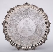 A Victorian silver presentation salver, maker W.