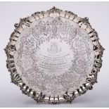 A Victorian silver presentation salver, maker W.