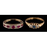 A ruby and diamond ring,: the circular cut rubies with eight cut diamonds in between, stamped 375,