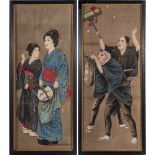A 20th century Japanese watercolour portrait on silk: depicting two Bijins,