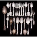 A matched silver Kings pattern part flatware service, various makers and dates: includes,