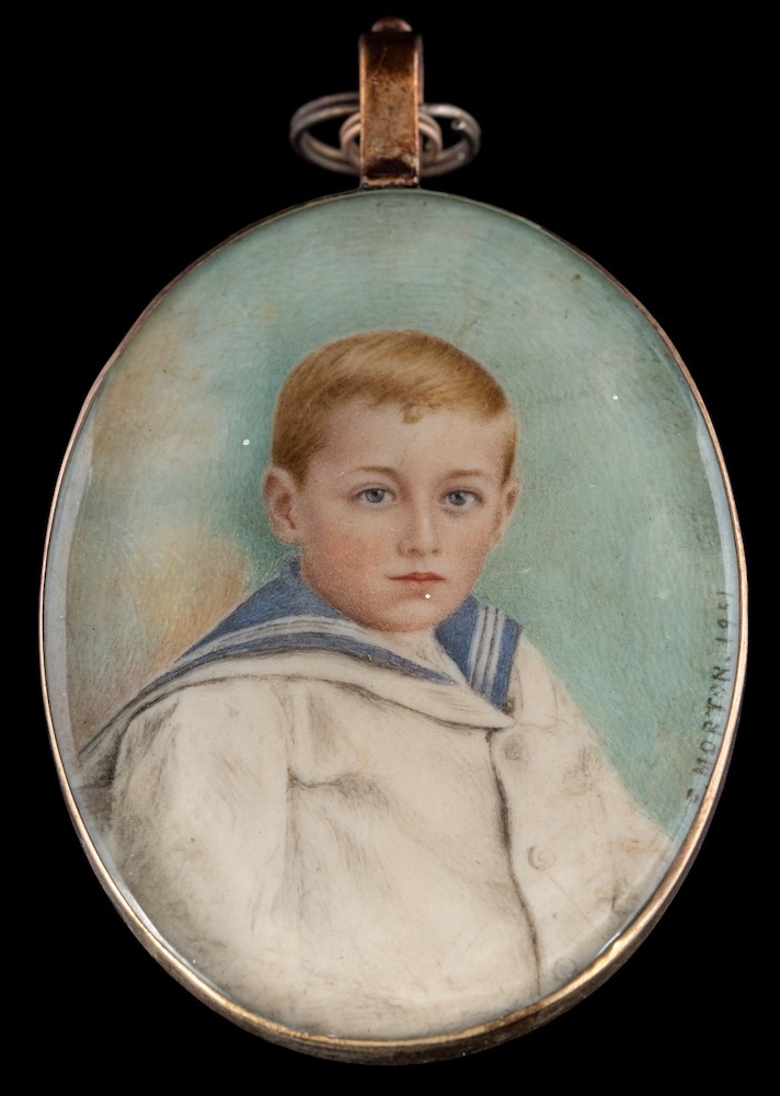 Ellen Morton [19/20th Century]- A miniature portrait of a young boy in sailor suit,