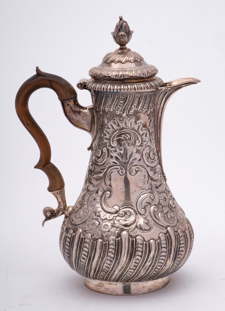 A George III silver coffee pot, maker I.W over T.