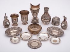 A collection of assorted Egyptian silver wares: includes, cups, bowls, oil bottles, dishes etc,