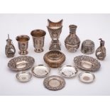 A collection of assorted Egyptian silver wares: includes, cups, bowls, oil bottles, dishes etc,